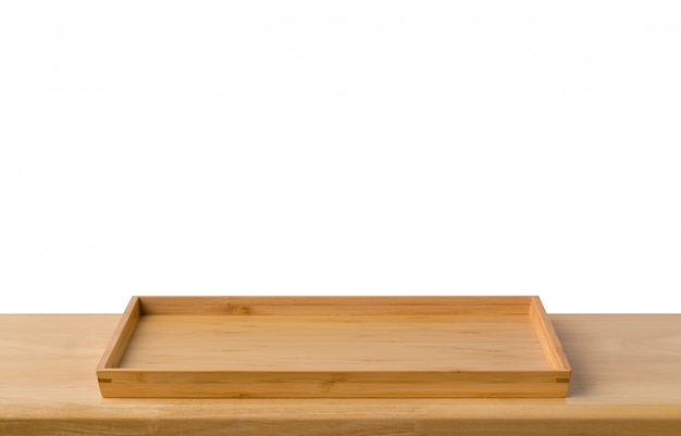 Empty sushi bamboo tray board on wood table