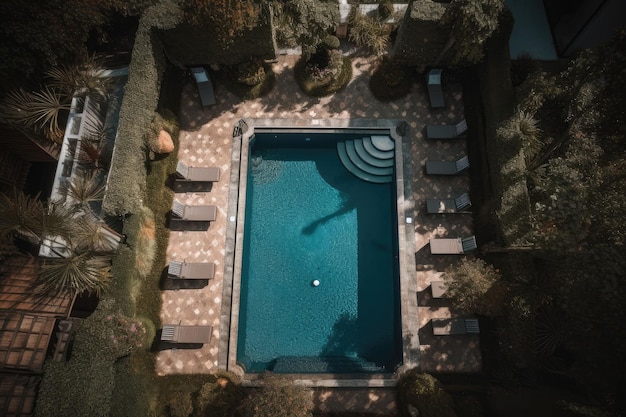 Empty swimming pool Modern pool top view Summer vacation in luxury resorts concept Generative AI