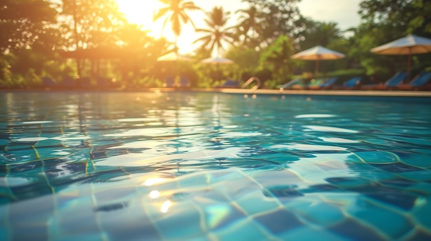 Empty swimming pool in tropical resort in summer Ai generative