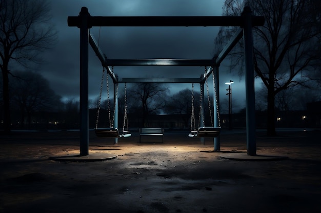 Empty Swings in a Desolate Park Against a Dark Sky Generative AI