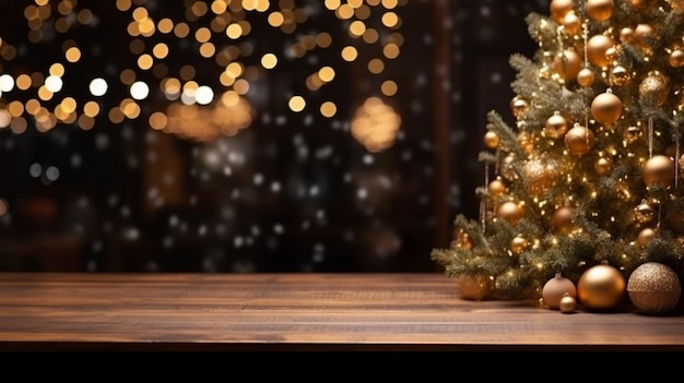 Empty table blurred Christmas background