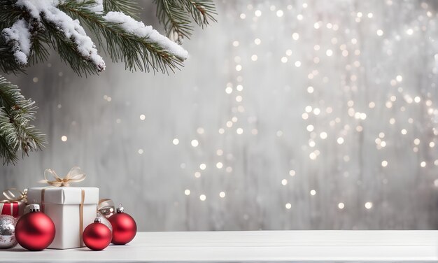 Photo empty table blurred christmas background