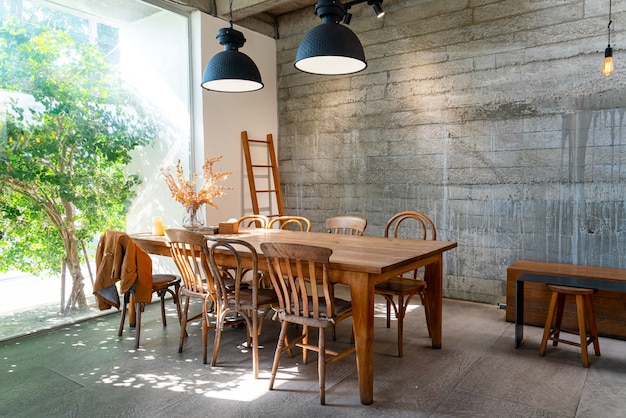 empty table and chair in coffee shop