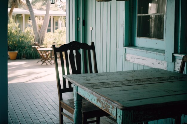 empty table at house porch at nice and lovely evening