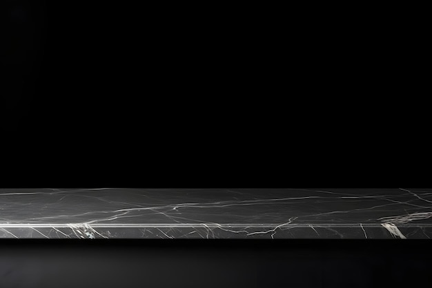 Photo empty table marble black countertop on black wall background high quality photo