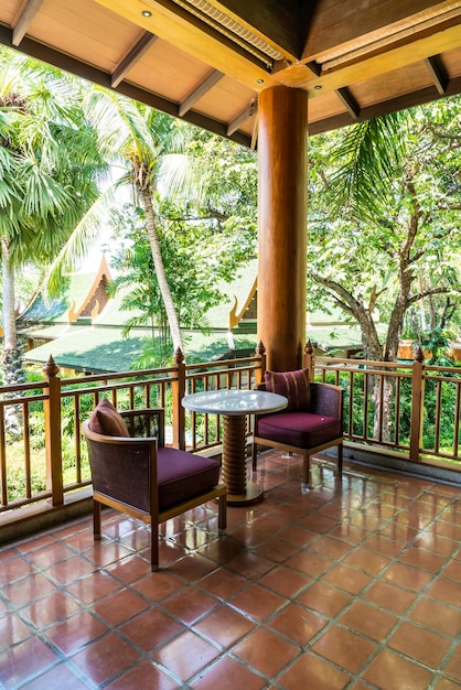 empty table table and chair on balcony