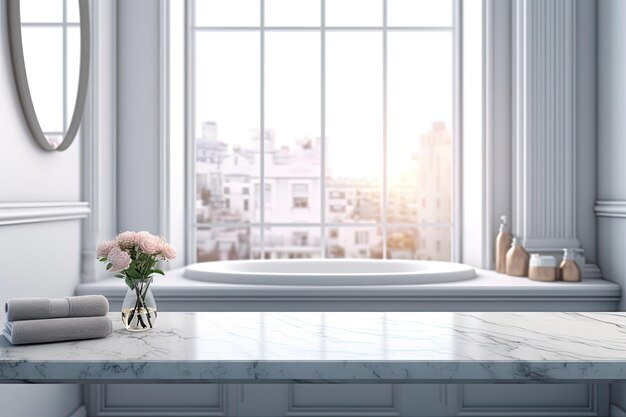 empty table top in bath room background can be used mockup