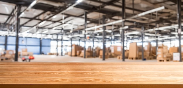 Empty table top with warehouse cordial background