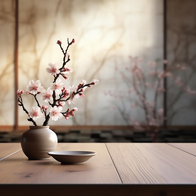 Photo empty table view japanese fashion style very bright atmosphere slightly blurry background