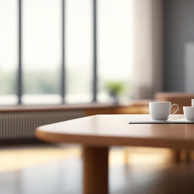 Photo empty table with coffee room background cafe next to city