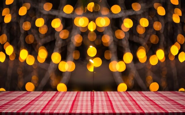 Empty table with red checked tablecloth on wood background generated by ai