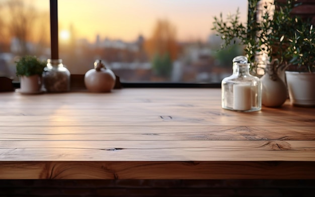 Empty table with top kitchen background