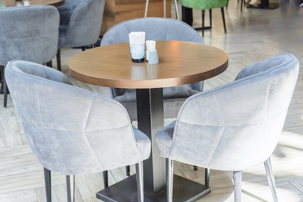 Empty tables in the cafe. No visitors, no tourists. Unsuccessful investments in the catering business.