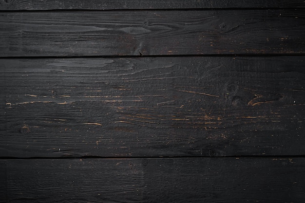 Empty textured Background set, top view flat lay , with copy space for text or food black wooden table background