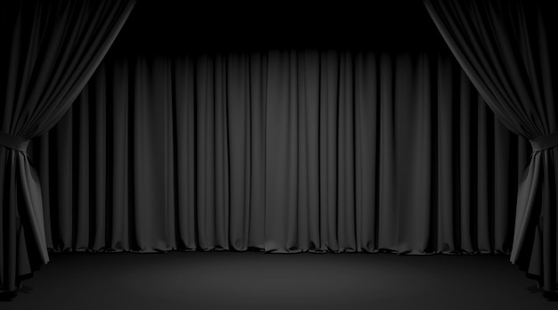 Photo empty theater stage with black velvet curtains 3d illustration