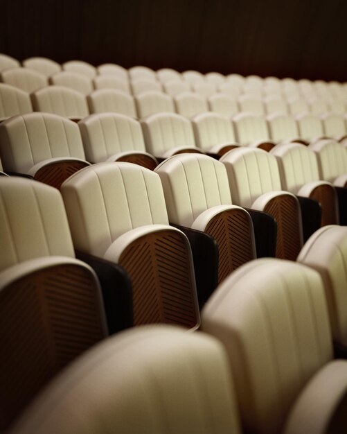 Photo empty theater with rows of white seats 3d rendering