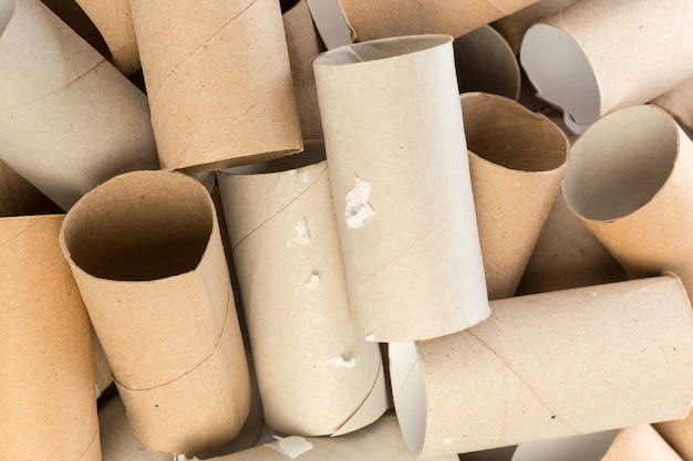 Empty toilet paper on white background