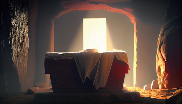 Empty tomb of Jesus with open entrance AI generative