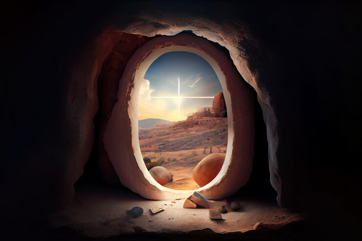 Empty tomb with cross Generative Ai