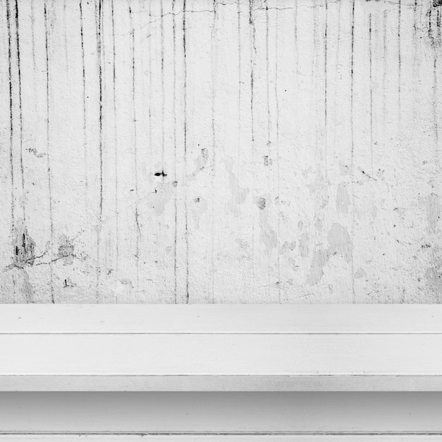 Empty top wood  shelves or table  on  concrete wall  background