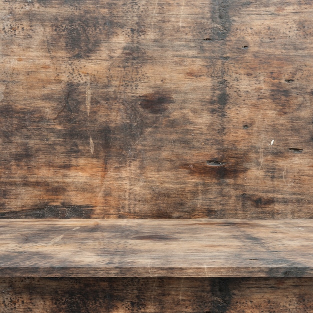 Empty top Wood shelves or table on wall background.