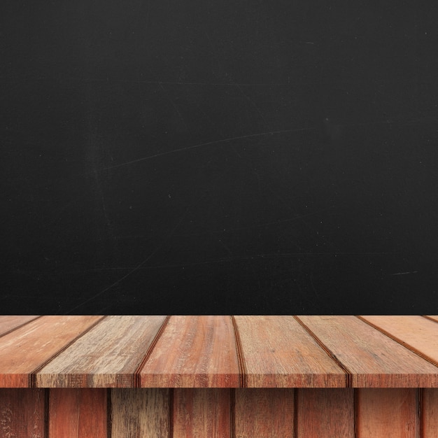 Empty top Wood shelves or table on wall background.