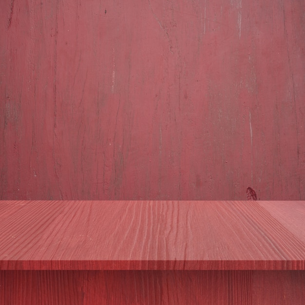 Empty top Wood shelves or table on wall background.