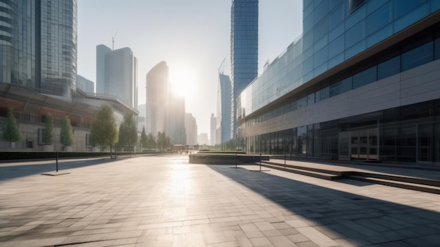 Empty town square with concrete floor in front of office buildings Generative AI AIG21