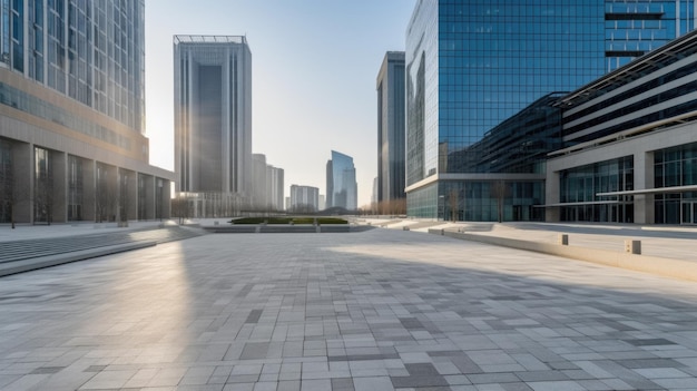 Photo empty town square with concrete floor in front of office buildings in the morning generative ai aig21