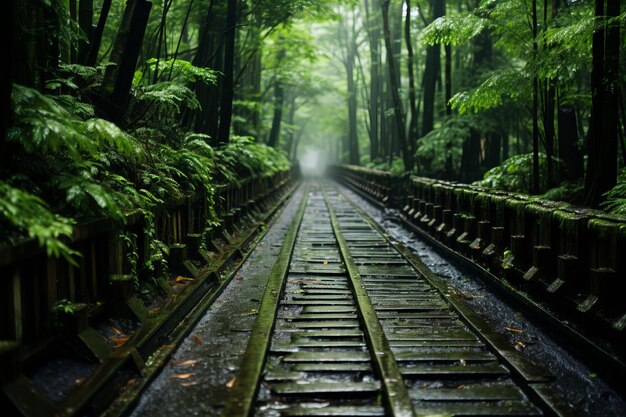 Premium AI Image An Empty Train Track In The Middle Of A Forest premium-ai-image-an-empty-train-track-in-the-middle-of-a-forest
