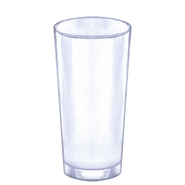 Empty transparent glass tumbler for water juice cocktail Hand drawn watercolor illustration isolated on white background Design element for bar and restaurant menu recipes flyers