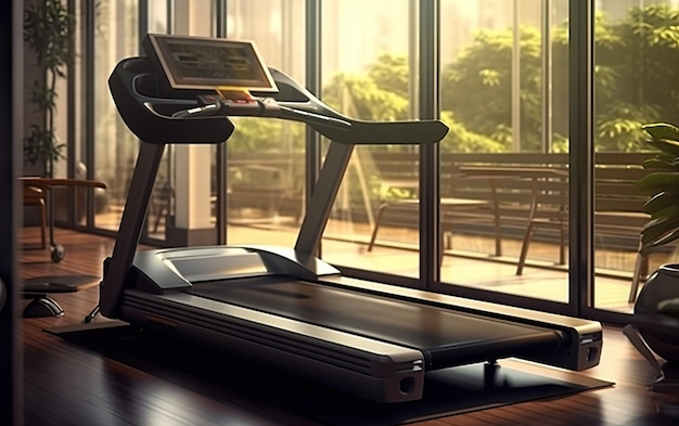 Empty treadmill inside of gym