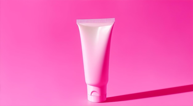 Empty tube of body cream against pink background Generative AI