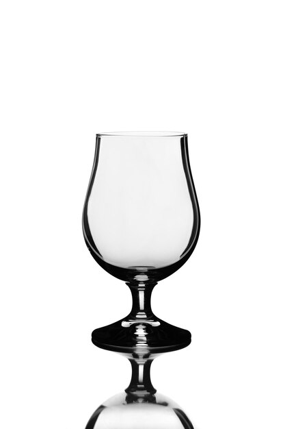 Empty Tulip Beer Glass and Reflection Isolated on White