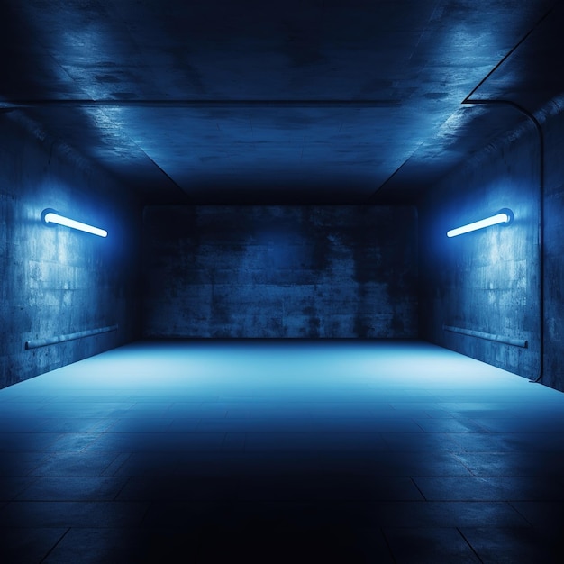 Empty underground background with blue lighting