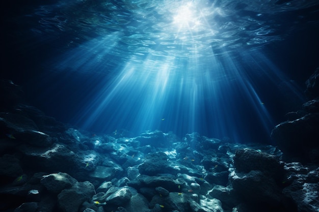 Empty underwater blue shine abstract background