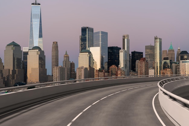 Photo empty urban asphalt road exterior with city buildings background new modern highway concrete construction concept of way to success transportation logistic industry fast delivery new york usa