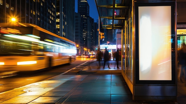 Empty Urban Billboard at Night Ready for Mockup Display