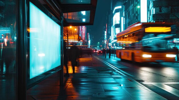 Empty Urban Billboard at Night Ready for Mockup Display