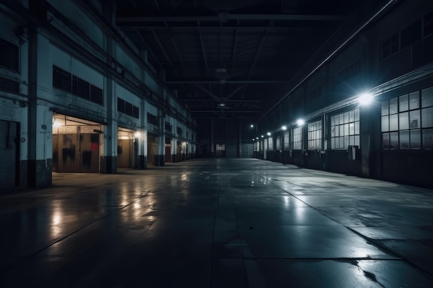 Empty Vast Industrial Factory at Night