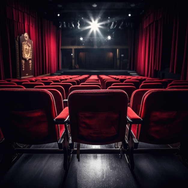 Empty velvet seats in movie theater