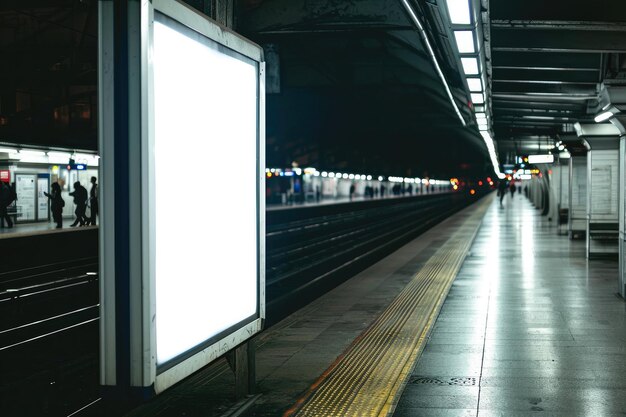 Foto billboard verticale vuoto sulla piattaforma della stazione