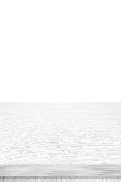 Photo empty vertical white wooden table top, desk isolated on white background