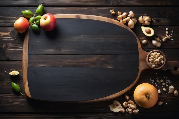 Photo empty vintage cutting board on dark wooden planks food background concept