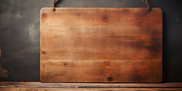 Photo empty vintage cutting board on table illustrating food concept