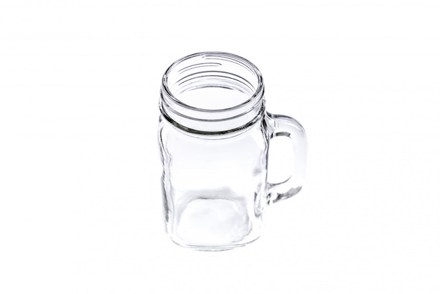 Empty vintage mason jar on white background