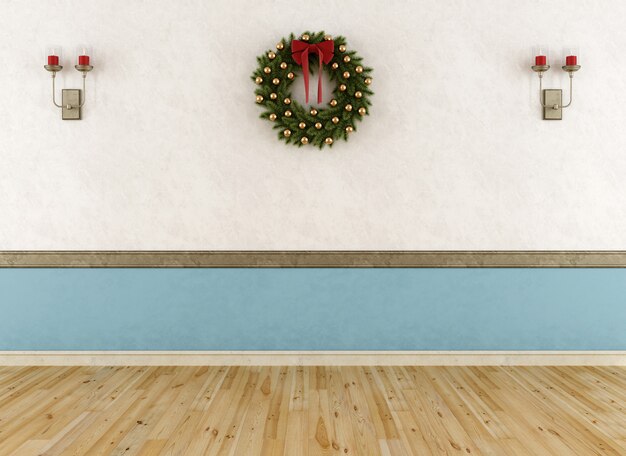 Empty vintage room with wreath