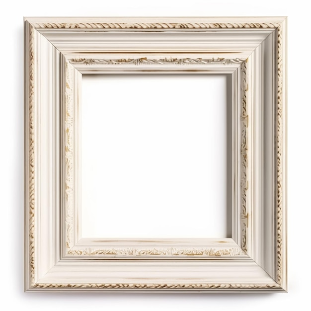 Empty vintage white wood square frame isolated on white background for wall art mockup generative ai