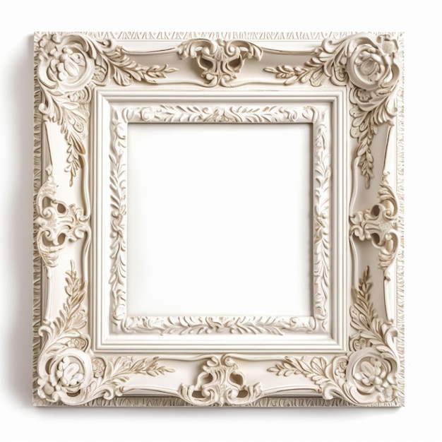 Empty vintage white wood square frame isolated on white background for wall art mockup generative ai