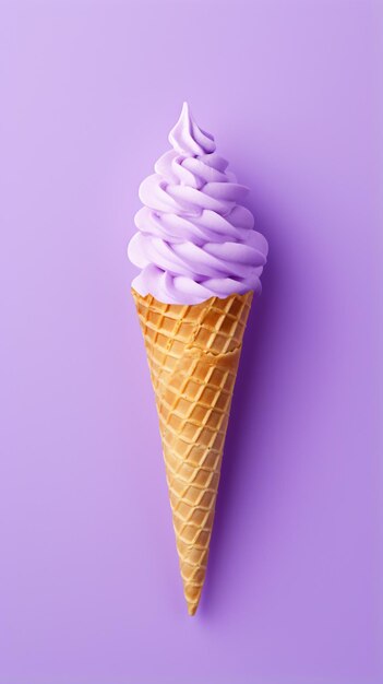 Empty wafer cone sweet ice cream cornet on violet